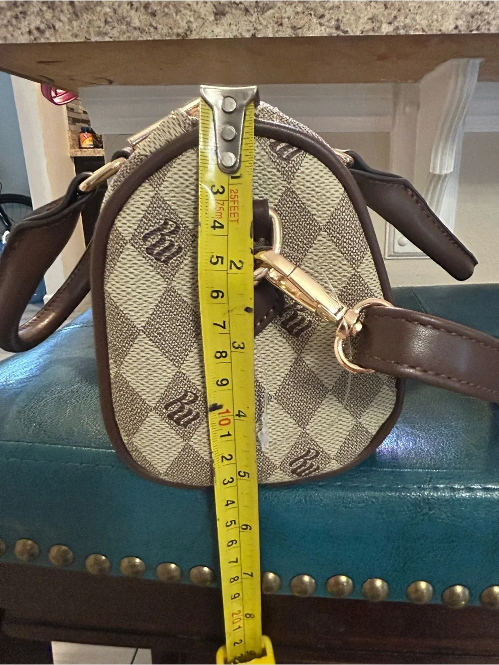 Rocawear Brown & Cream Checker Mini Satchel with Chain Charm